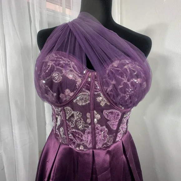 Eggplant Purple One-Shoulder Prom Dress - Picture 6 of 10
